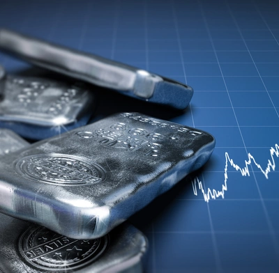 Silver bars and price graph